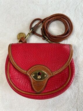 Dooney & Bourke Vintage Calvary Mini Crossbody Bag Quality Leather Red/Tan